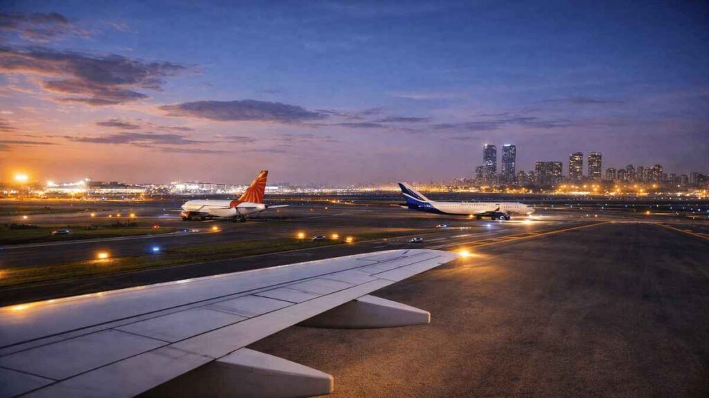 Aircraft wing damage seen after two planes made contact while taxiing at Mumbai airport.